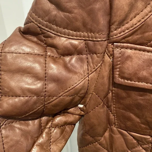 Eddie Bauer Brown Quilted Leather Jacket - Picture 4 of 17